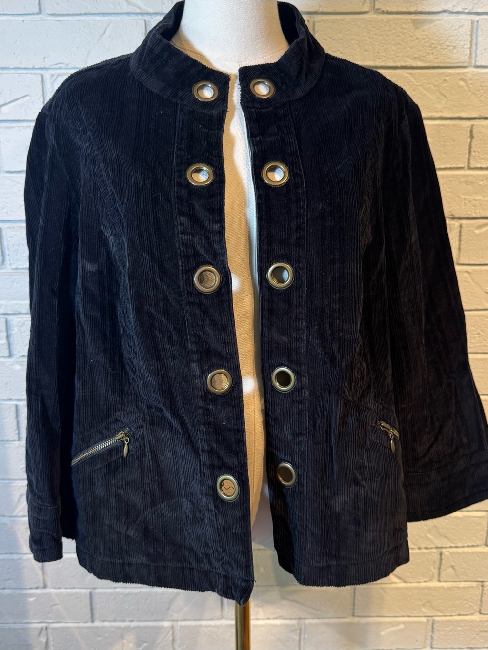 Vintage Y2K Dress Barn Black Corduroy Grommet Jacket Womens XL